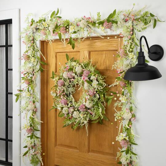28" Pink & Green Hydrangea & Berry Floral Spring Wreath